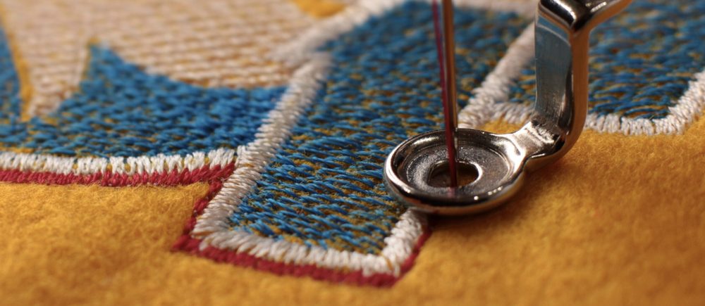 Close-up of embroidery in progress